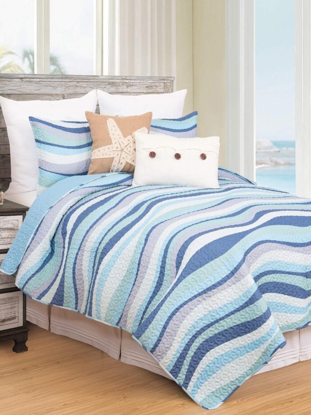 C&F Home Sea Waves Blue Ocean 3-Piece Full/Queen Quilt Set